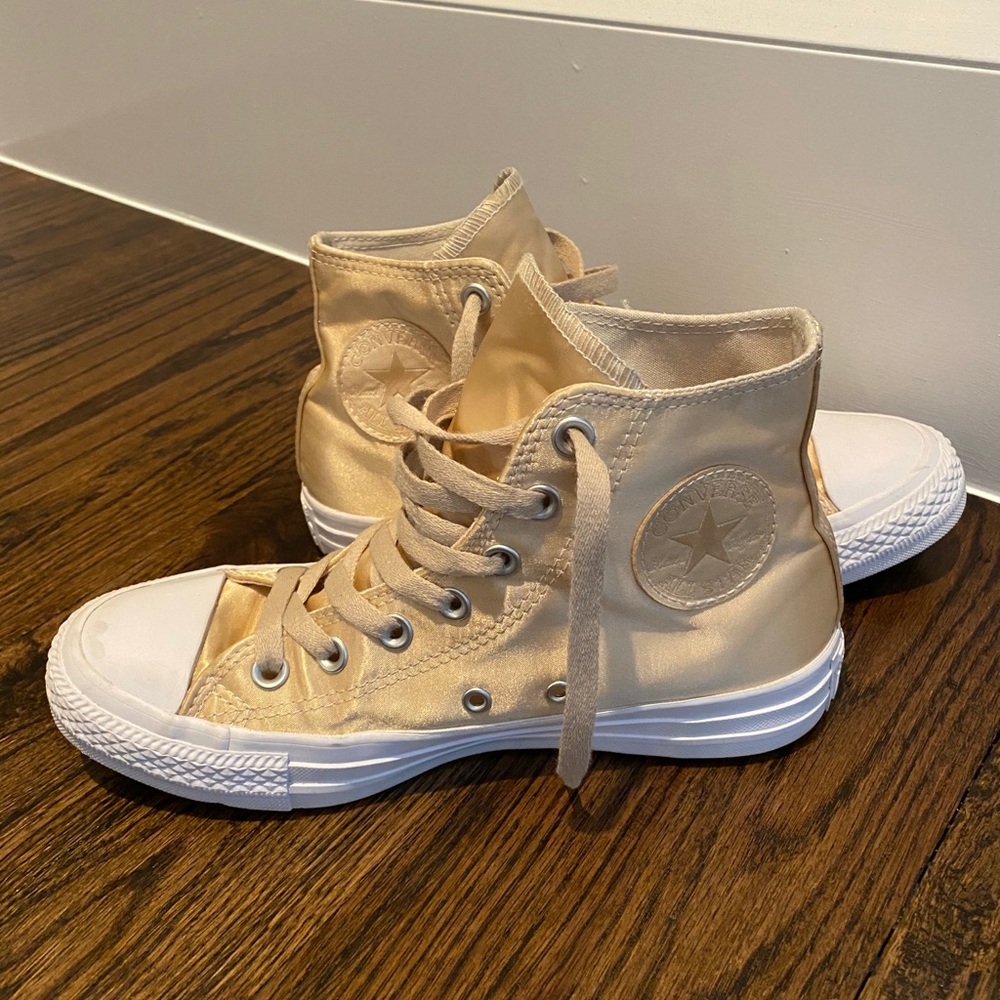 EUC Converse Gold Satin Hightops